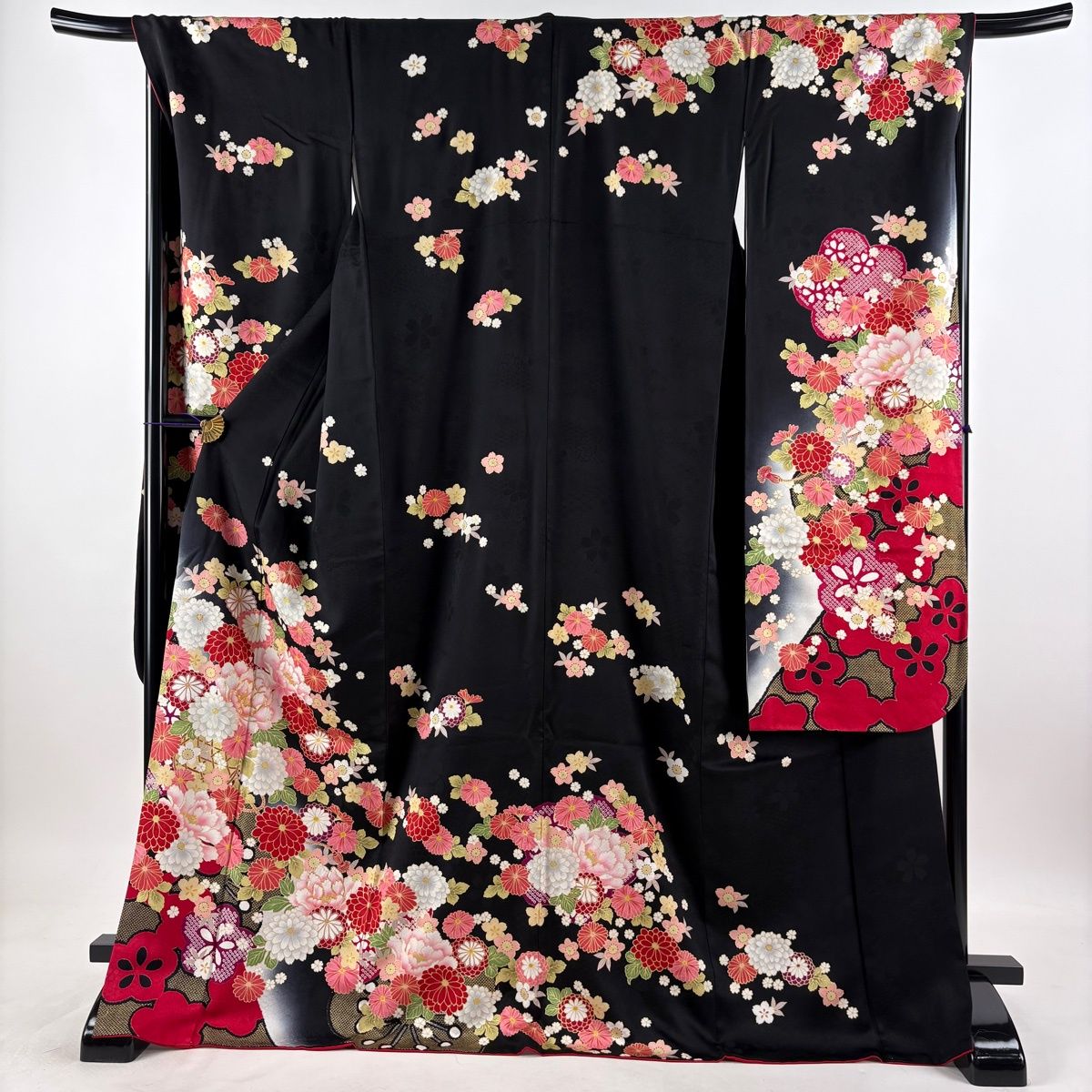 美品】 振袖 身丈172.5cm 裄丈70cm L 袷 袋帯フルセット 花籠 梅 金糸