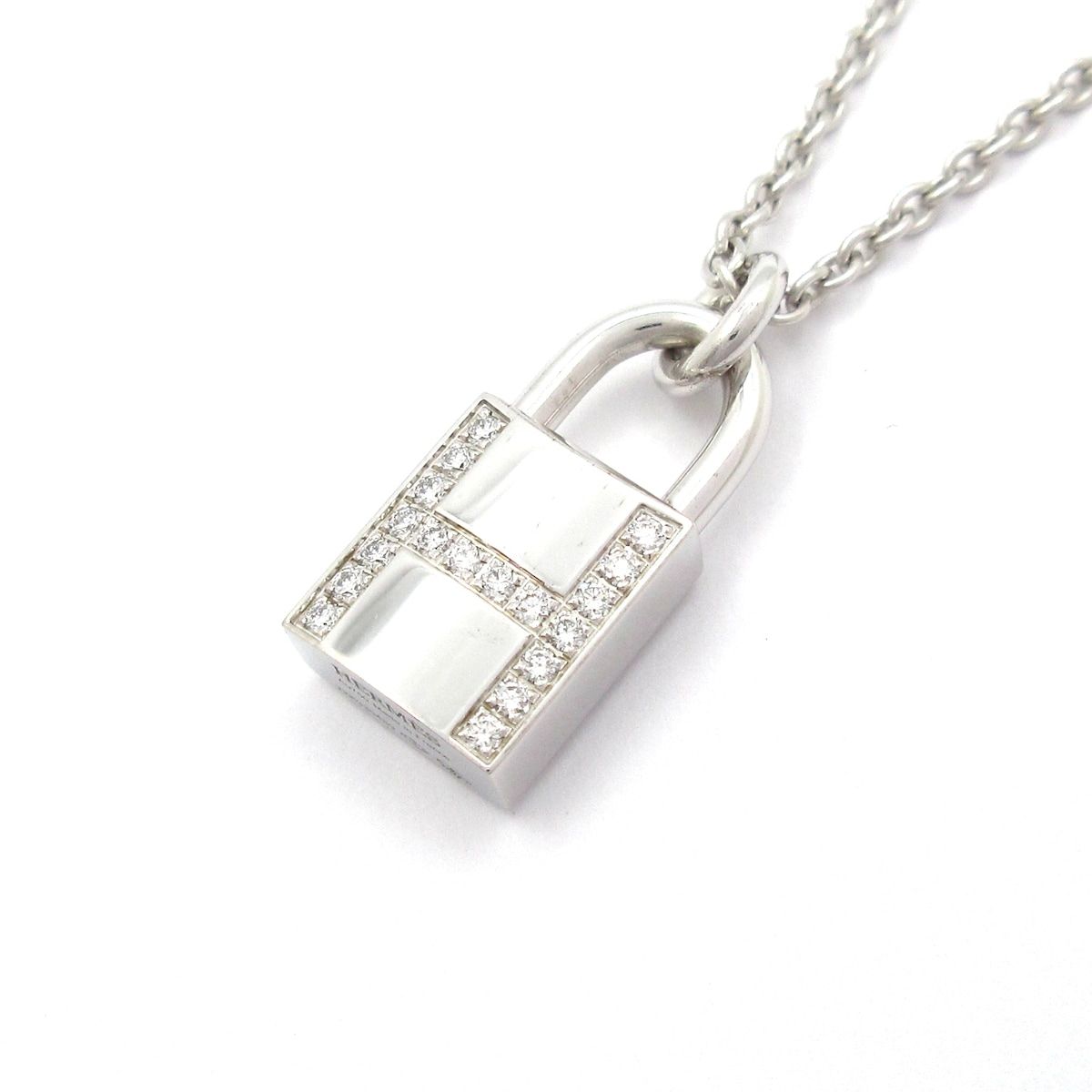 HERMES(エルメス) ネックレス美品 アミュレット ケリー カデナ K18WG×ダイヤモンド 18Pダイヤ/0.09ct