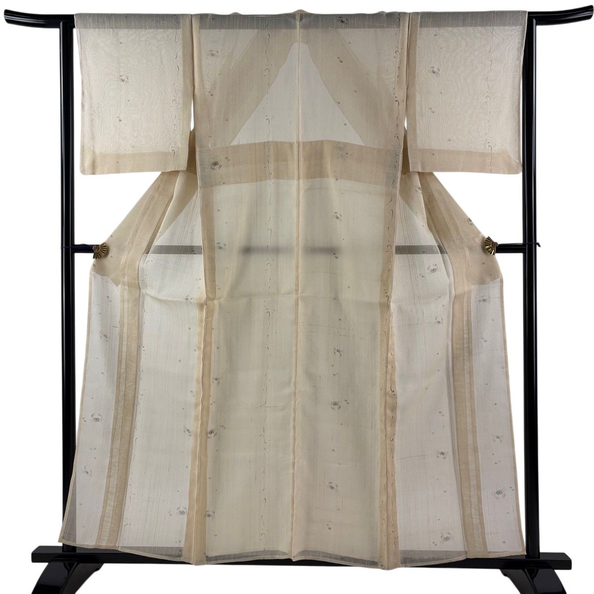 【美品】 紬 身丈157.5cm 裄丈63.5cm S 薄物 夏紬地 蟹 ベージュ 正絹 逸品 【中古】