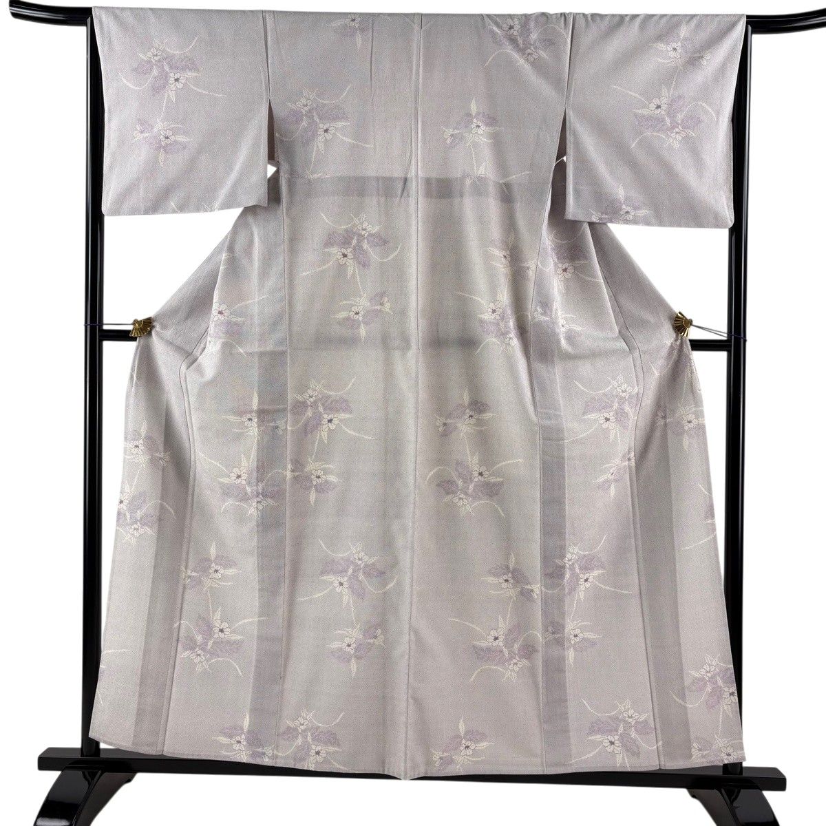 お召 身丈158.5cm 裄丈66cm M 単衣 本塩沢 証紙 草花 紫 正絹 逸品 【中古】