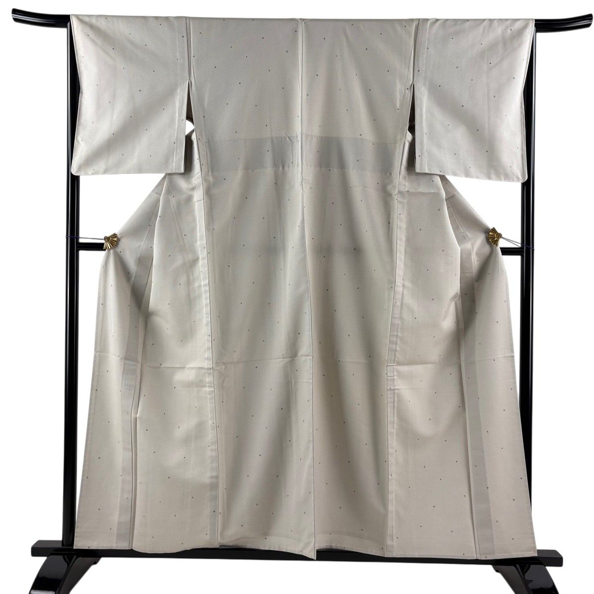 お召 身丈157cm 裄丈66cm M 単衣 鈴乃屋 ドット 灰茶 正絹 逸品 【中古】