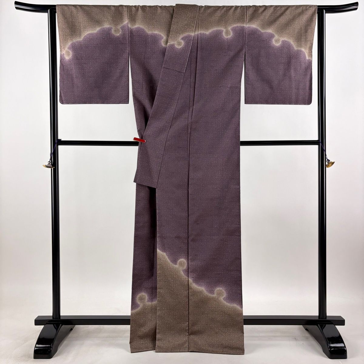 訪問着 身丈167cm 裄丈65.5cm M 袷 牛首紬地 落款 雪輪 紫 正絹 逸品 