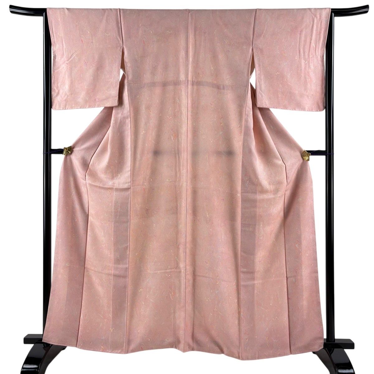 小紋 身丈162cm 裄丈65cm M 袷 墨流し ピンク 正絹 名品 【中古】