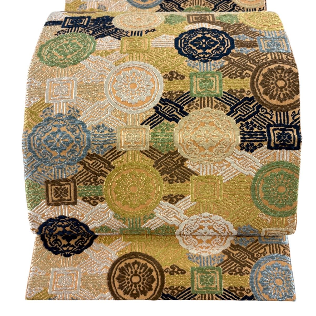 【美品】 袋帯 名品 華文 花唐草 唐織 茶色 全通 正絹 【中古】