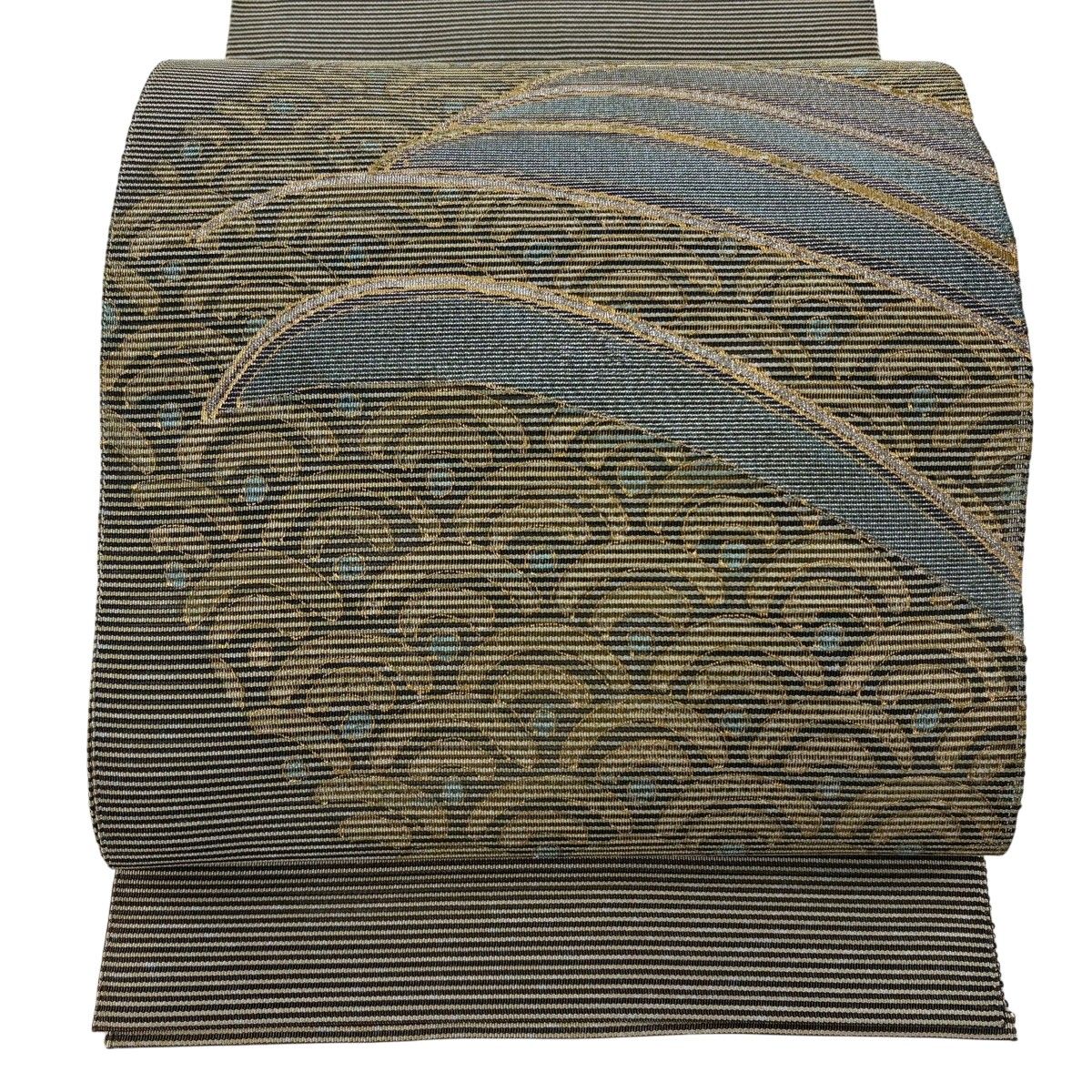 【美品】 名古屋帯 名品 夏帯 絽 トンネル仕立て 八寸名古屋帯 青海波 銀糸 金彩 焦茶色 正絹 【中古】