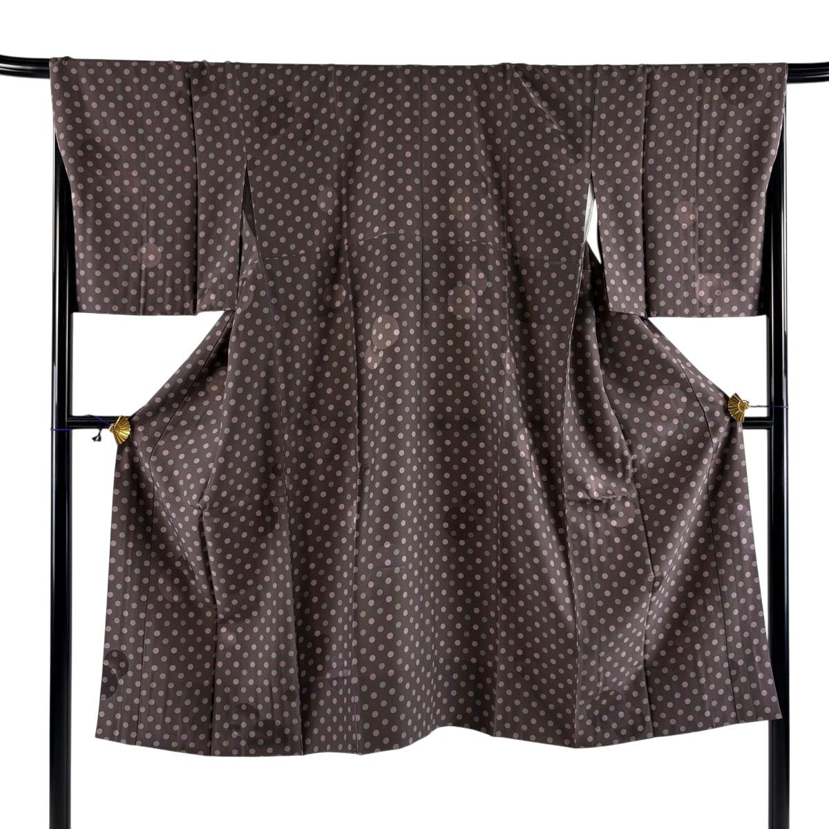 【美品】 長襦袢 身丈127.5cm 裄丈67.5cm L 水玉 地紋 焦茶色 正絹 秀品 【中古】