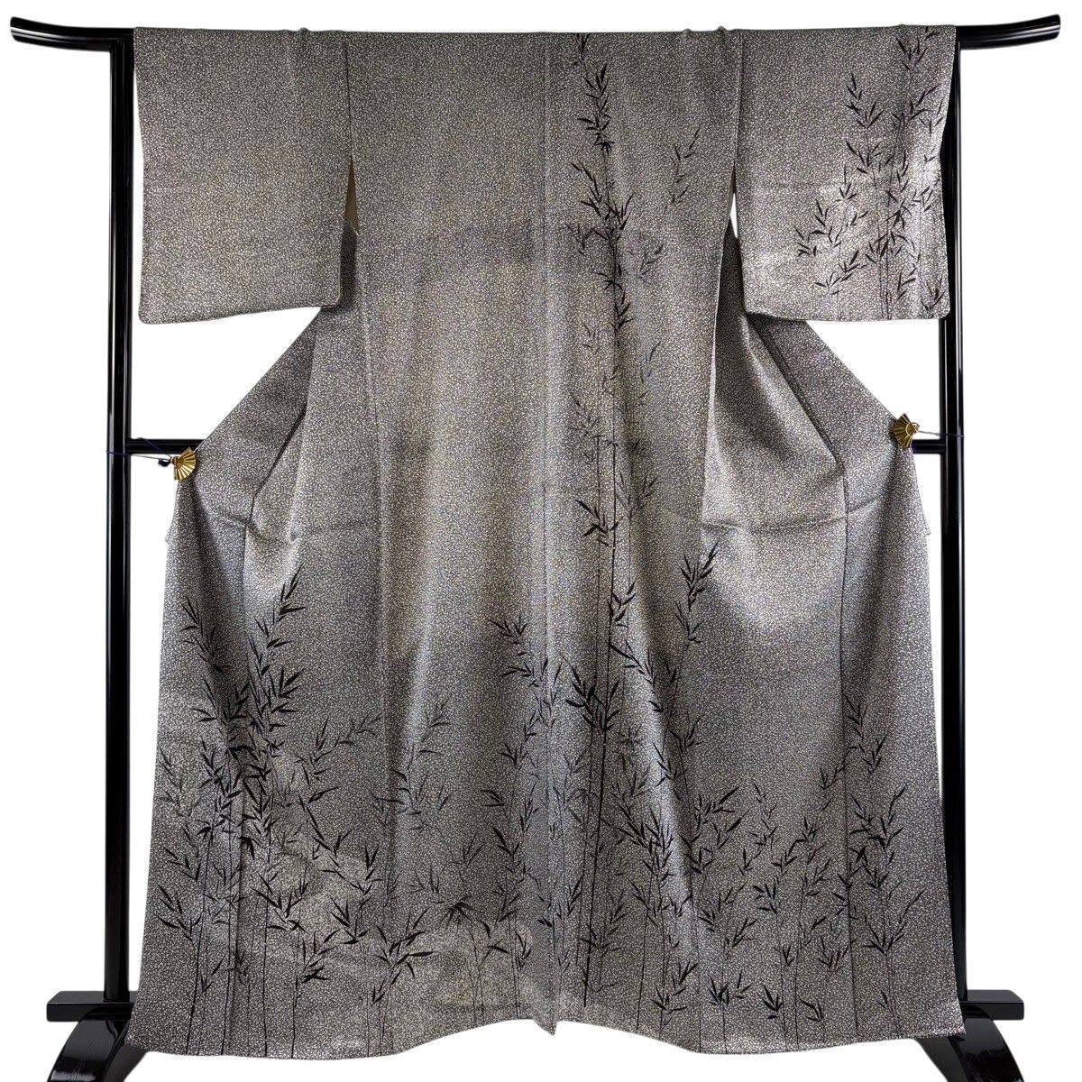 【美品】 付下げ 身丈161.5cm 裄丈66.5cm M 袷 笹 幾何学模様 ぼかし 黒灰 正絹 秀品 【中古】