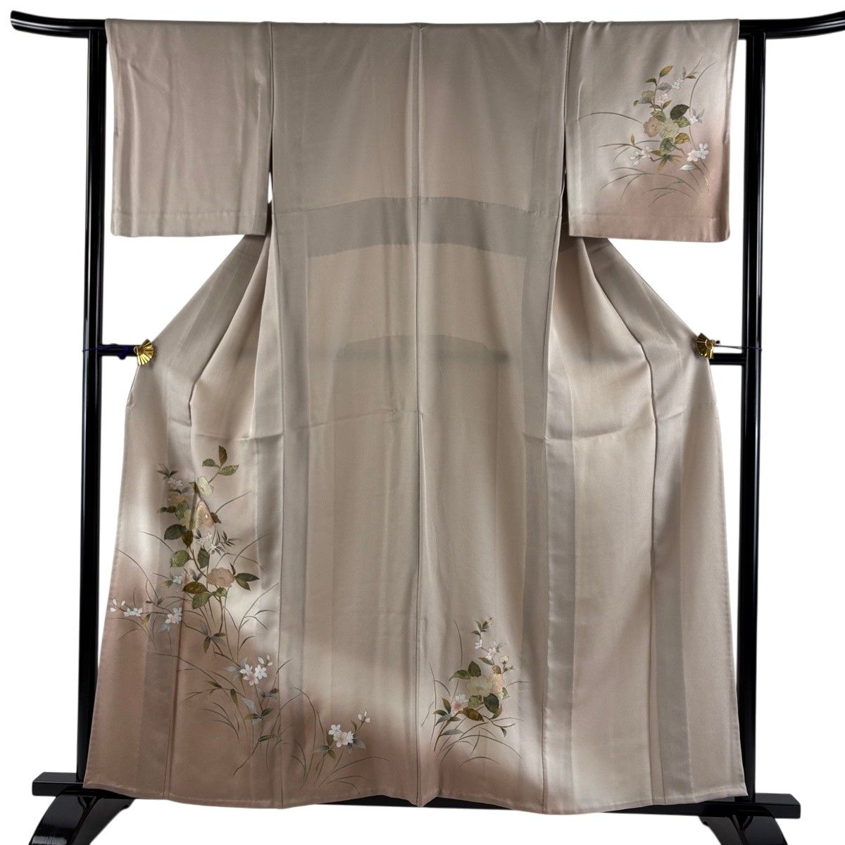 付下げ 身丈158cm 裄丈63.5cm S 単衣 草花 ぼかし 金銀彩 薄小豆 正絹 秀品 【中古】