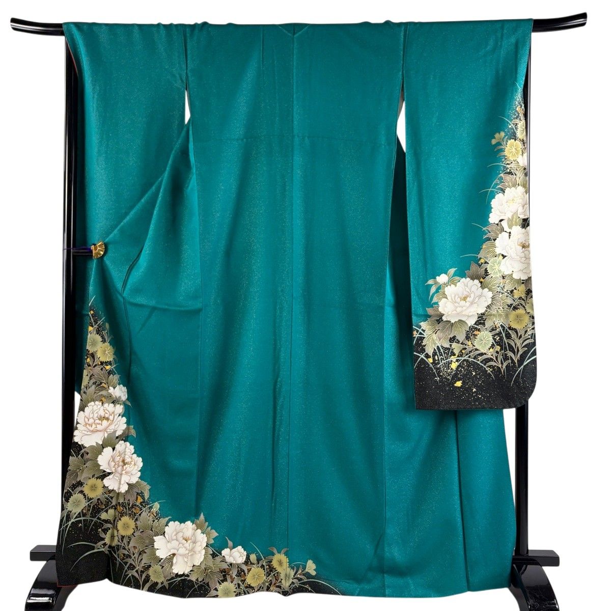 振袖 身丈166cm 裄丈68cm L 袷 牡丹 撫子 銀通し 金彩 青緑 正絹 秀品 【中古】 7,840円