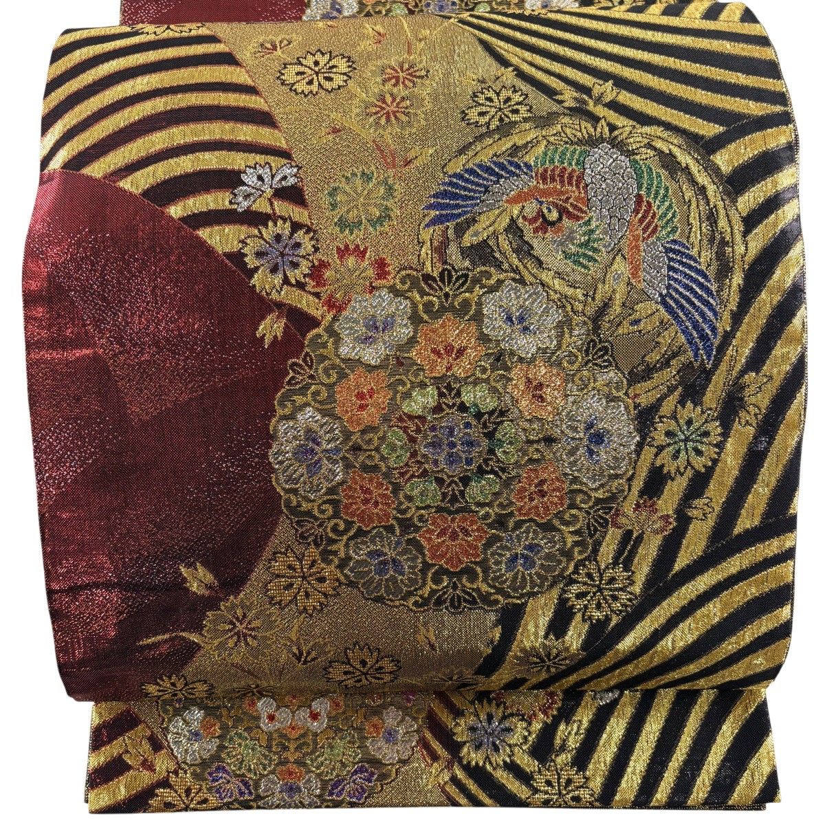 【美品】 袋帯 秀品 振袖向き 華 鳳凰 箔 金糸 黒 六通 正絹 【中古】 7,546円