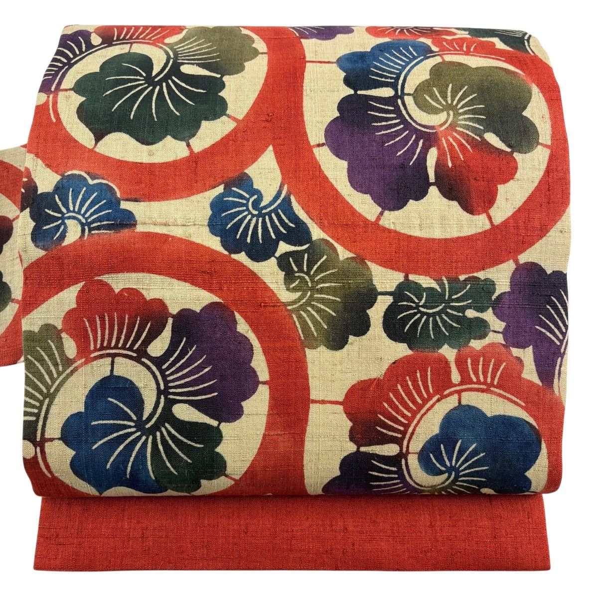 【美品】 名古屋帯 秀品 花唐草 紬地 ベージュ 正絹 【中古】