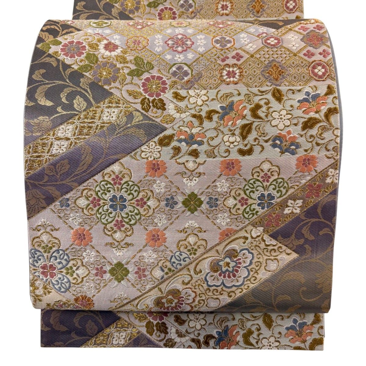 【美品】 袋帯 秀品 やまと 華文 花唐草 金糸 箔 灰色 六通 正絹 【中古】