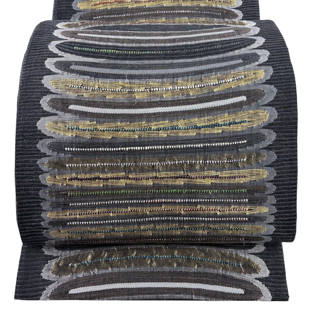 【美品】 袋帯 秀品 幾何学 箔 紺色 六通 正絹 【中古】