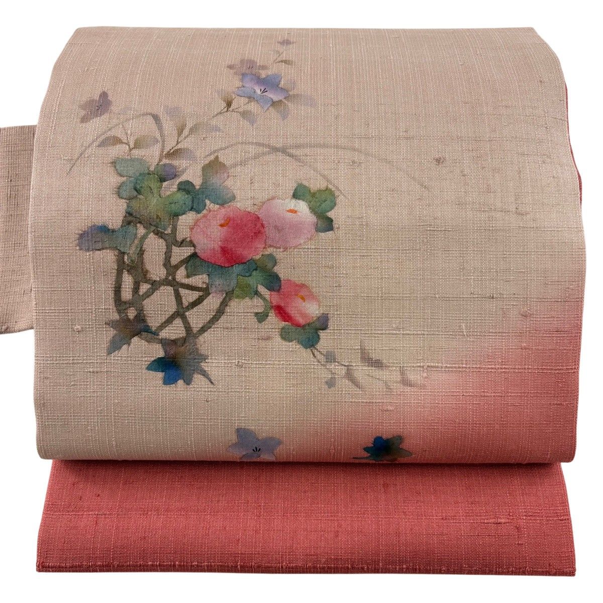 【美品】 名古屋帯 秀品 紬地 花籠 花 和紙 薄小豆 正絹 【中古】