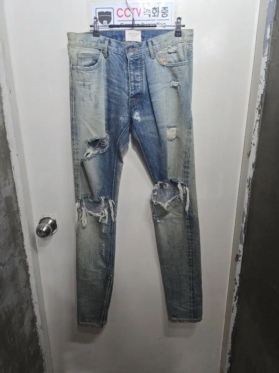 フィアオブゴッド デニム パンツ ブルー ウォッシュ ダメージデニム