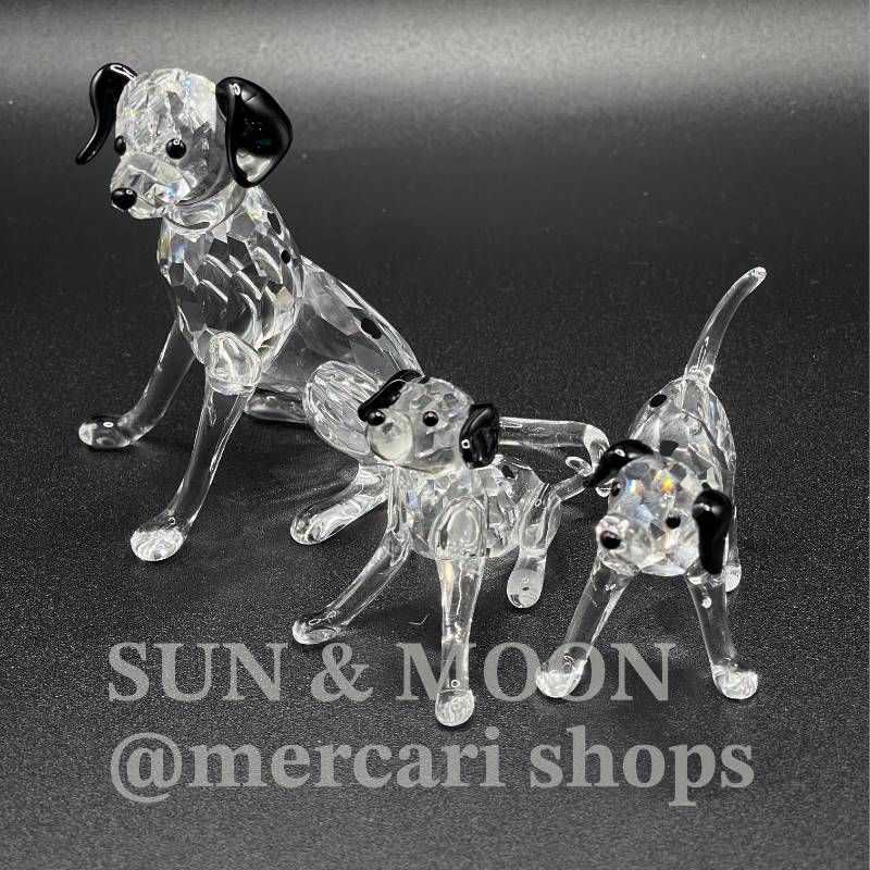 SWAROVSKI】ダルメシアン親子 3体セット クリスタルガラス 置物 犬