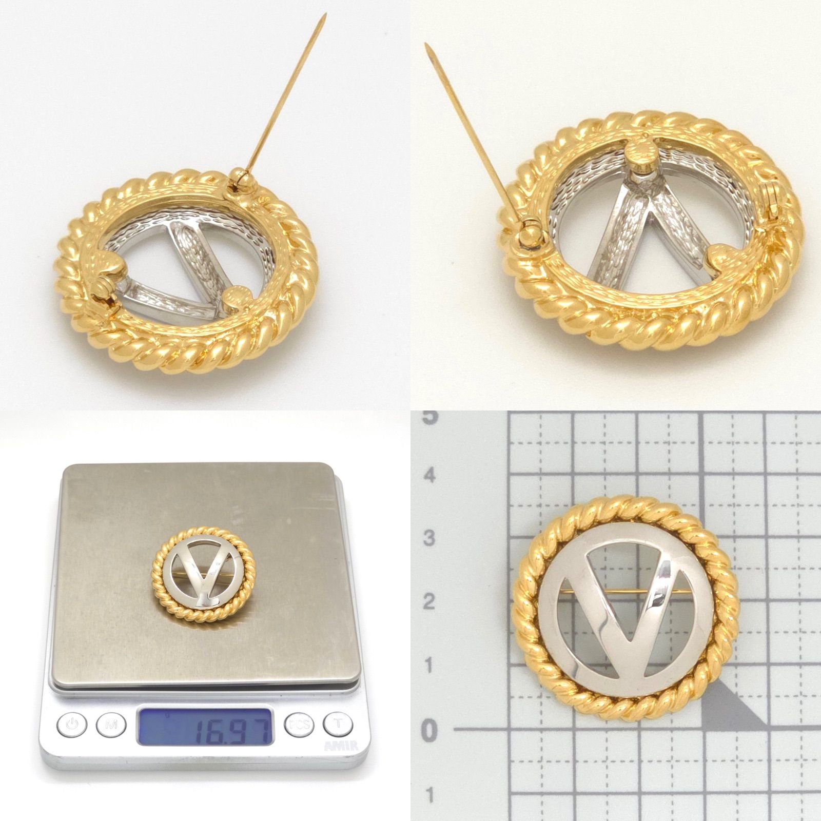VALENTINO ヴァレンティノ Vロゴ シグネチャー メタル ブローチ 