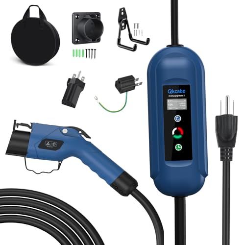 電気自動車 充電ケーブル 、100V-240V 8A/10A/13A/15A 電流調整可能の家庭用自動車充電ガンSAE J1772急速PHEV充電ケーブル付き、電気自動車用ポータブルEV充電器 5メートル/