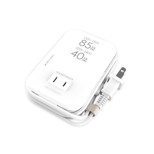 カシムラ 海外用薄型2口変圧器 USB A+C PD20W 110-130V/85VA 220-240V/41VA ケーブル長1m 電源プラグ:Aタイプ 出力コンセント:極性プラグ対応Aタイプ NTI-80/
