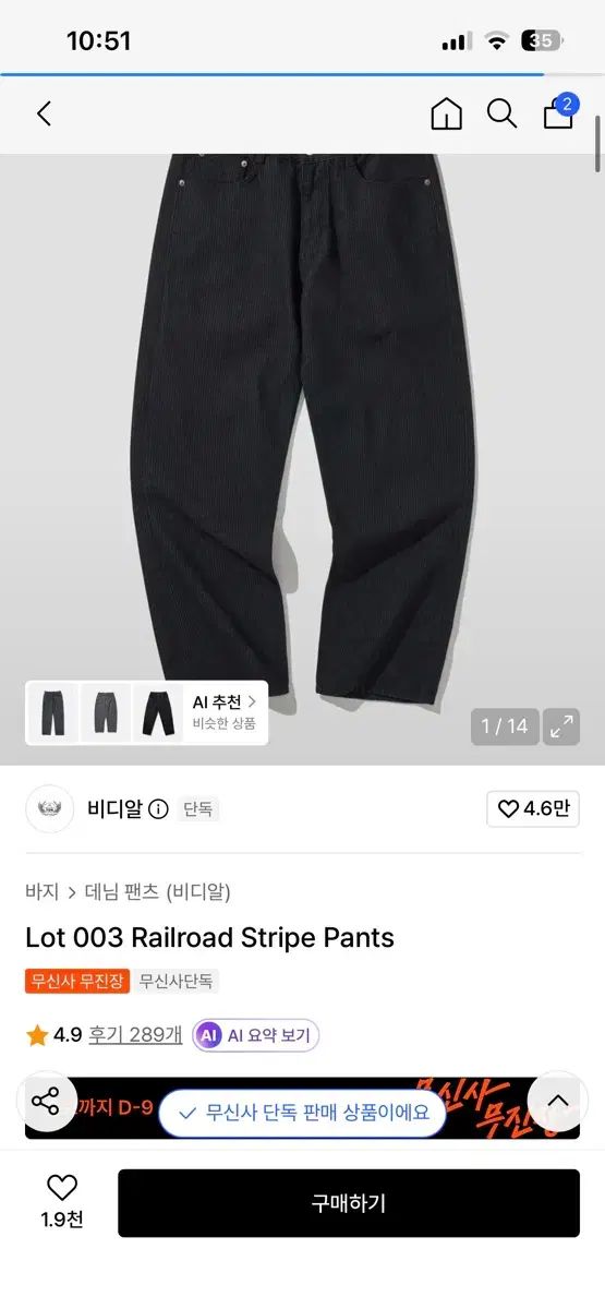 ビディアル ロット 003 レールロード パンツ (L)