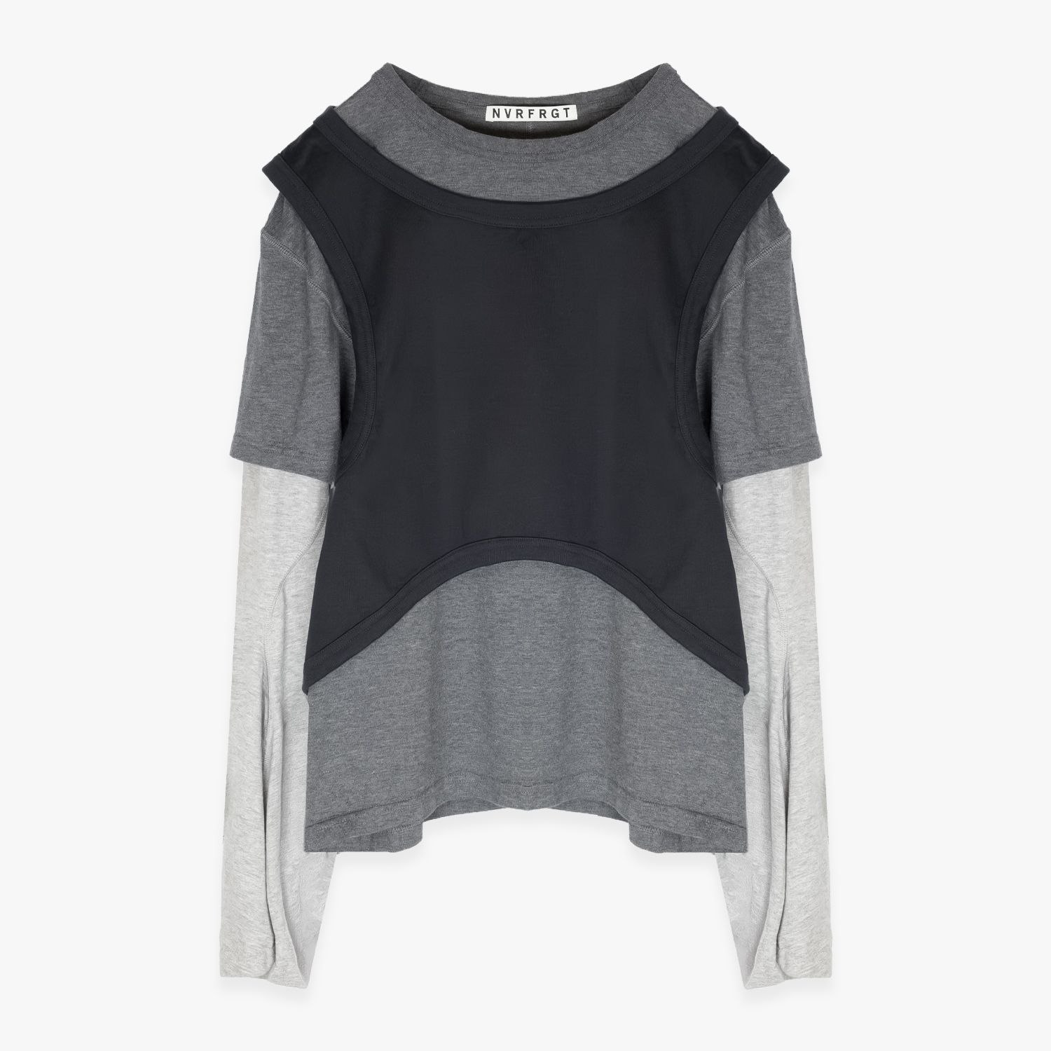 NVRFRGT | PANELLED MULTI LAYERD T-SHIRT (GREY) 長袖 レイヤードシャツ ロングスリーブ Tシャツ カットソー トップス メンズ グレー