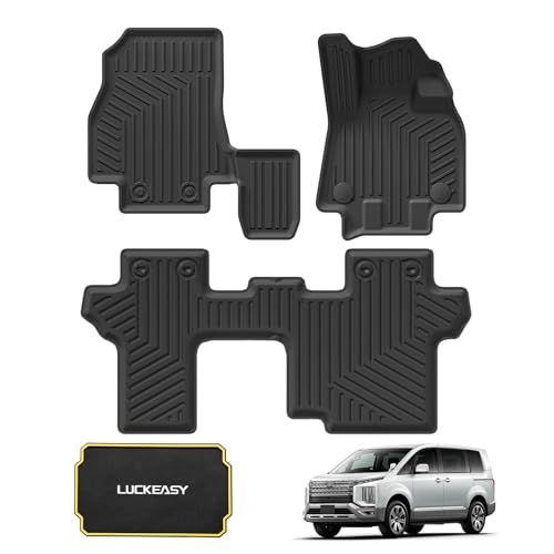 LUCKEASY 三菱 みつびし デリカD5 専用 3Dフロアマット フロアマット (DELICA D:5 CV1W 8人乗り 2019年2月?現行) 滑り防止シート 取付簡単 防水 滑り防止 耐汚れ 立体カーマット TPE素材 立体構造 最新 四季汎用保ts