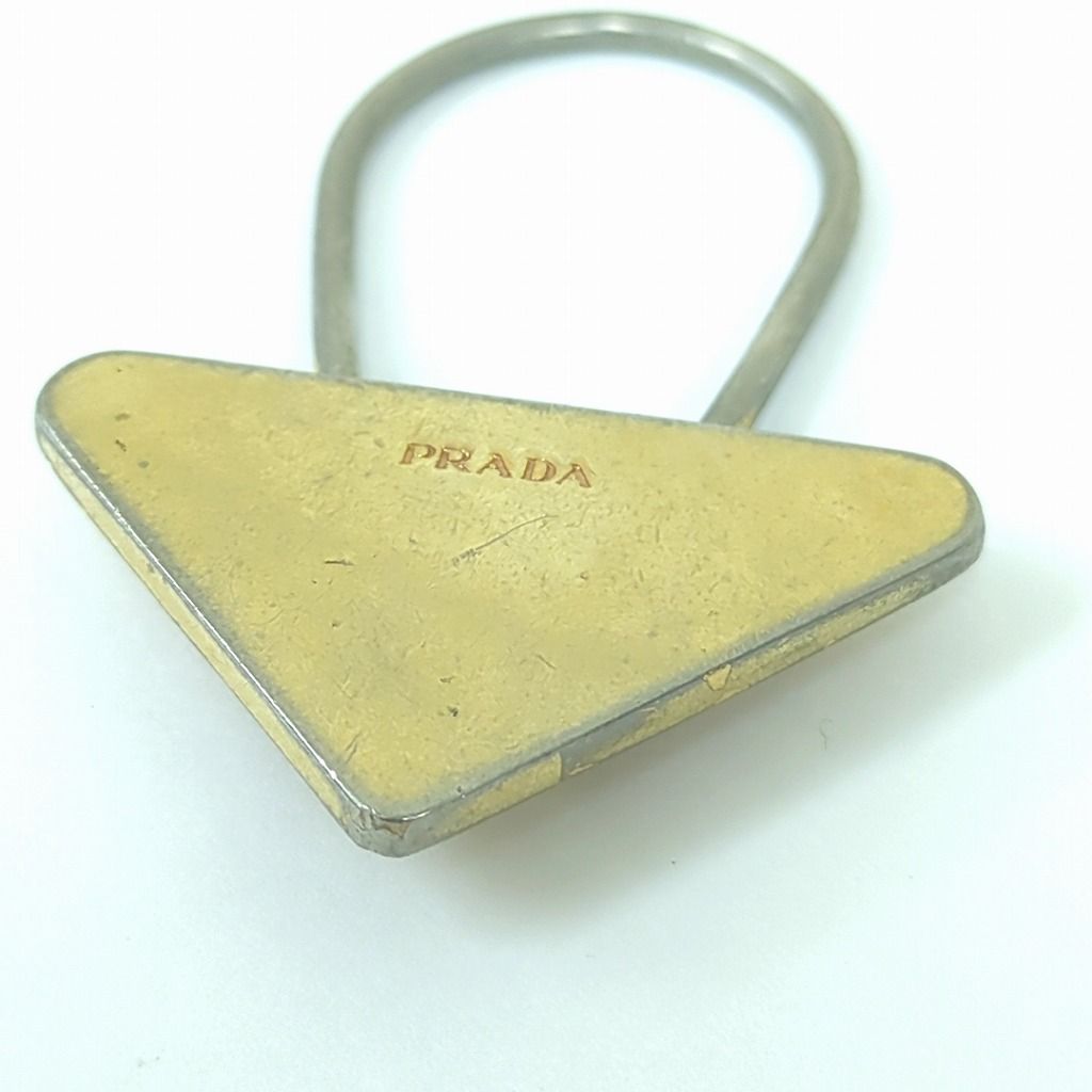 PRADA プラダ 三角プレート キーホルダー ゴールドカラー イタリア製