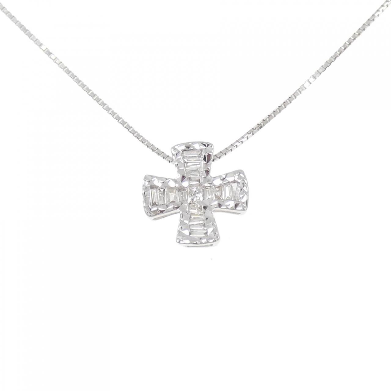 K18WG クロス ダイヤモンド ネックレス 0.20CT