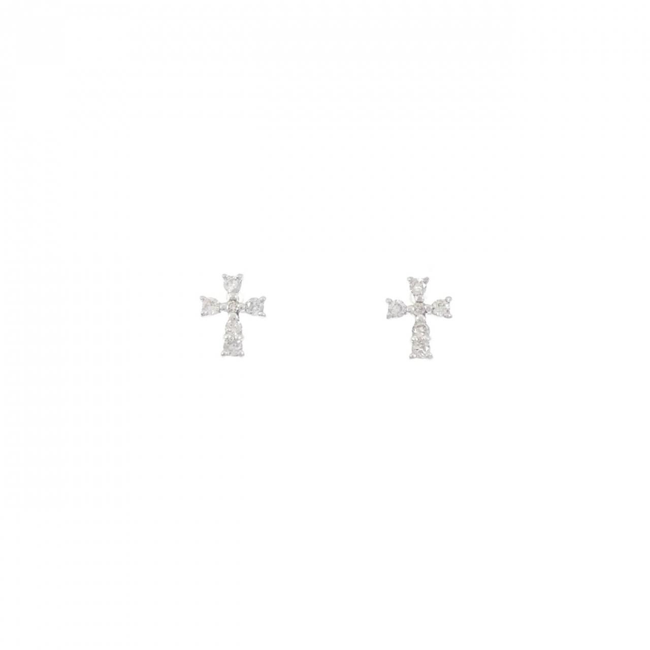K18WG クロス ダイヤモンド ピアス 0.12CT