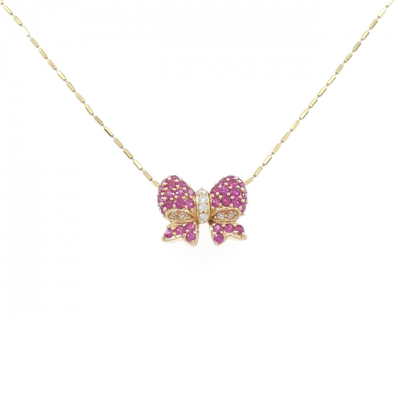 K18YG リボン ルビー ネックレス 0.50CT