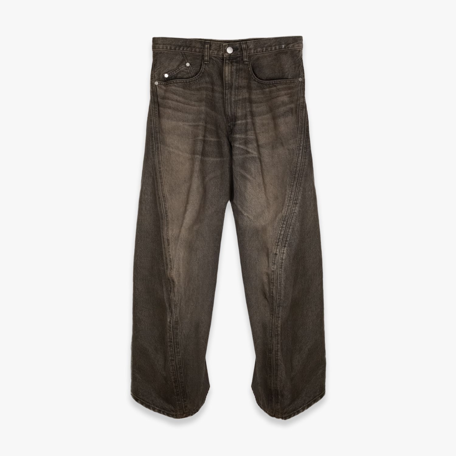 NVRFRGT | 3D TWISTED WIDE LEG JEANS (MUD FADED BLACK) デニムパンツ ワイドジーンズ ヴィンテージ加工 ボトムス メンズ ブラック