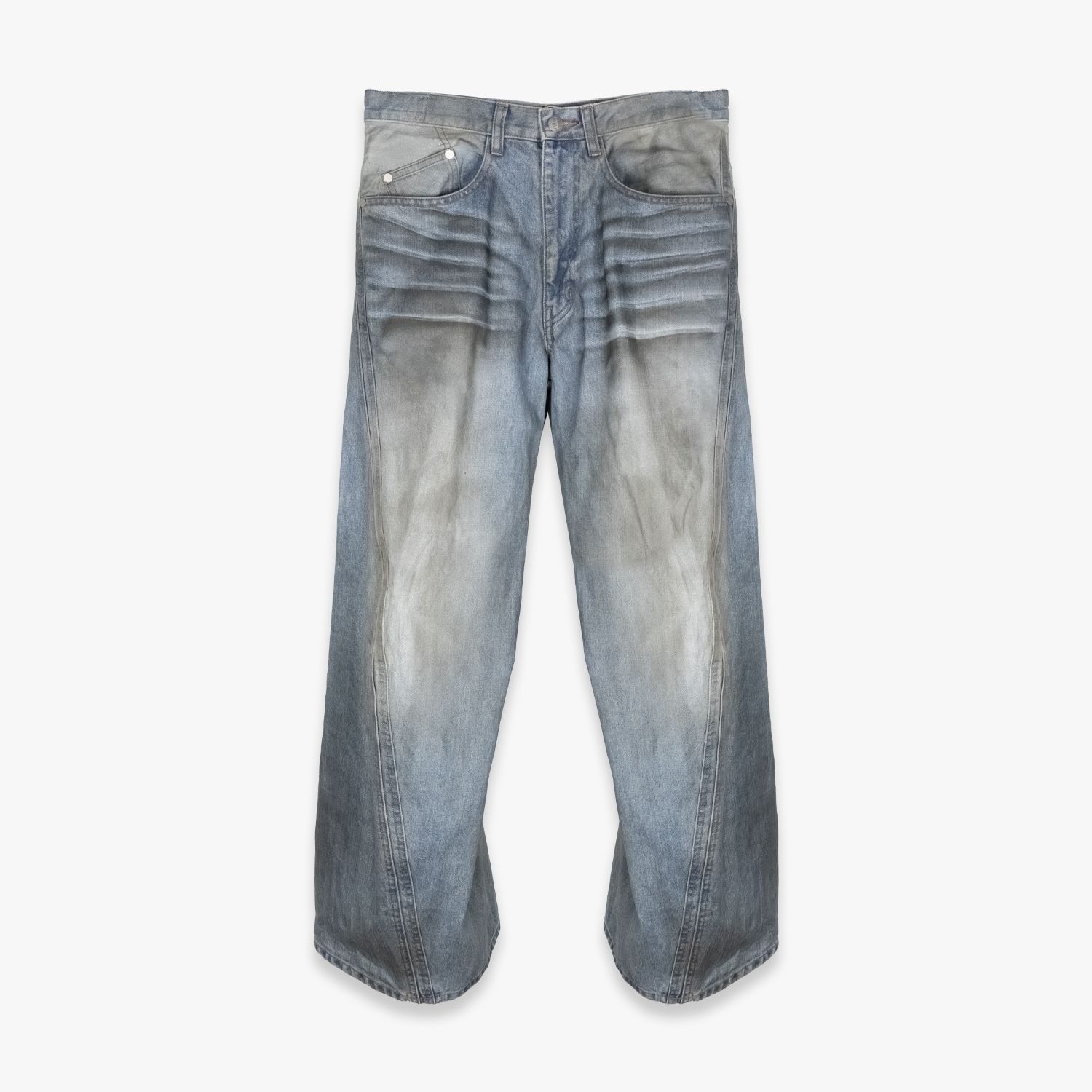 NVRFRGT | 3D TWISTED WIDE LEG JEANS (DIRTY) デニムパンツ ワイドジーンズ ヴィンテージ加工 ボトムス メンズ ブルー 33,605円