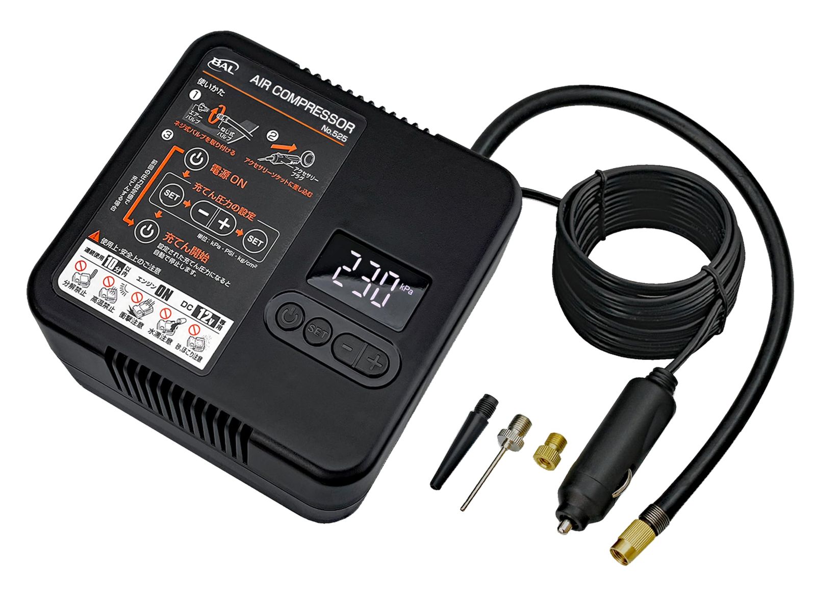 ☆新品☆BAL(大橋産業) デジタル表示パネル付き タイヤエアー電動コンプレッサー DC12Vアクセサリー電源 No. 525 b73b092b