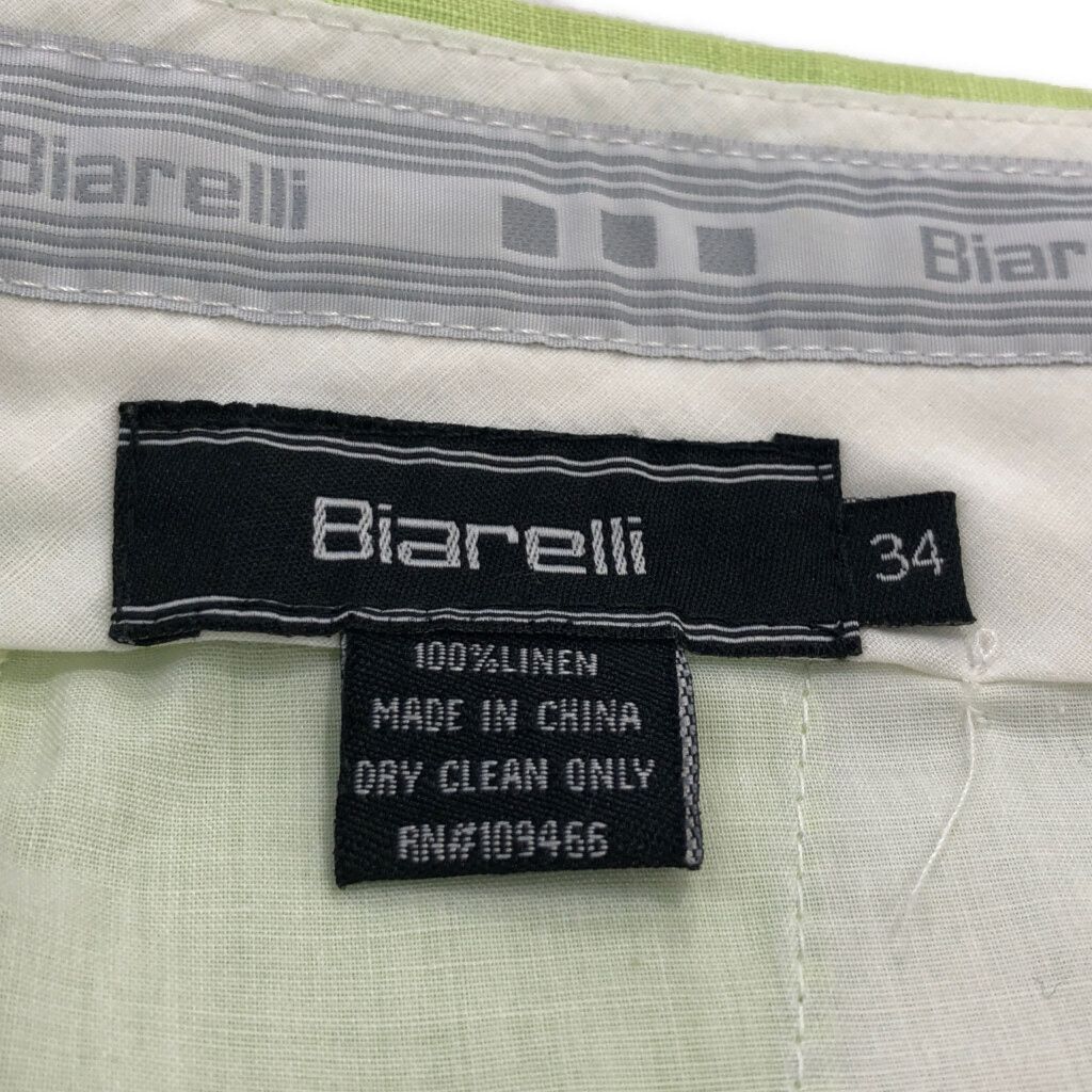 Biarelli 2タック リネン スラックスパンツ ライトグリーン(メンズ W34)中古 古着 U7982 Biarelli 2タック リネン スラックスパンツ ライトグリーン(メンズ W34