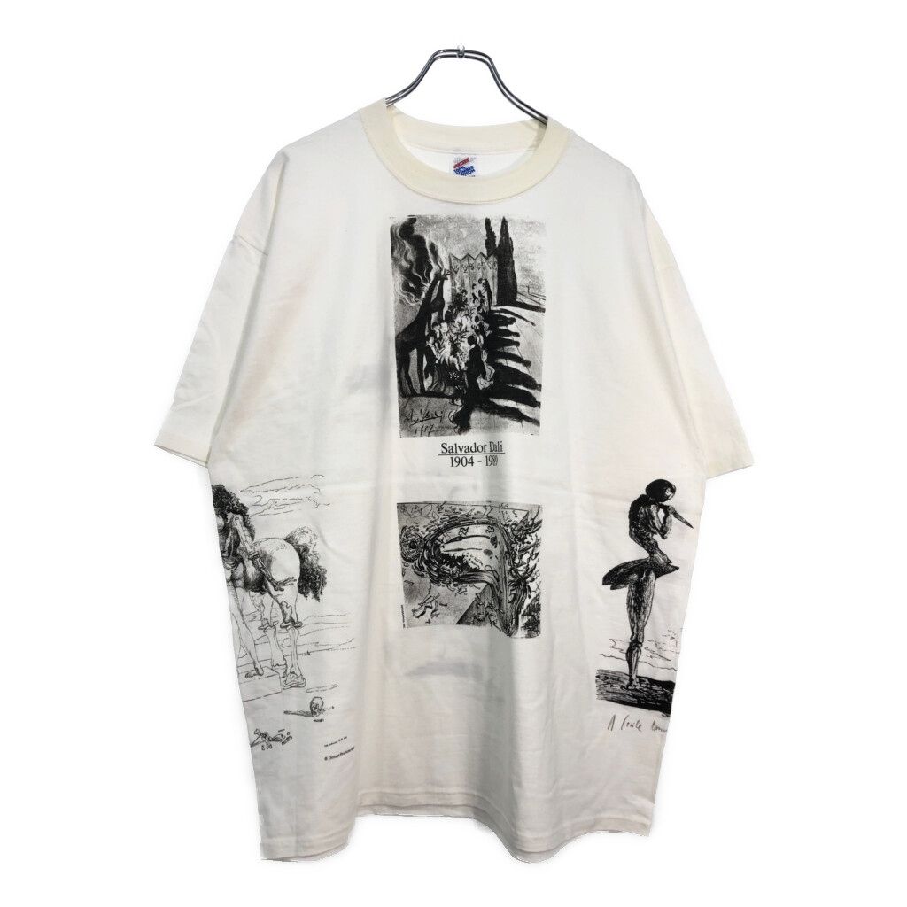 デッドストック 90年代 USA製 Salvador Dali サルバドール・ダリ マルチプリント アートＴシャツ ホワイト(メンズ XL)中古 古着 U5784