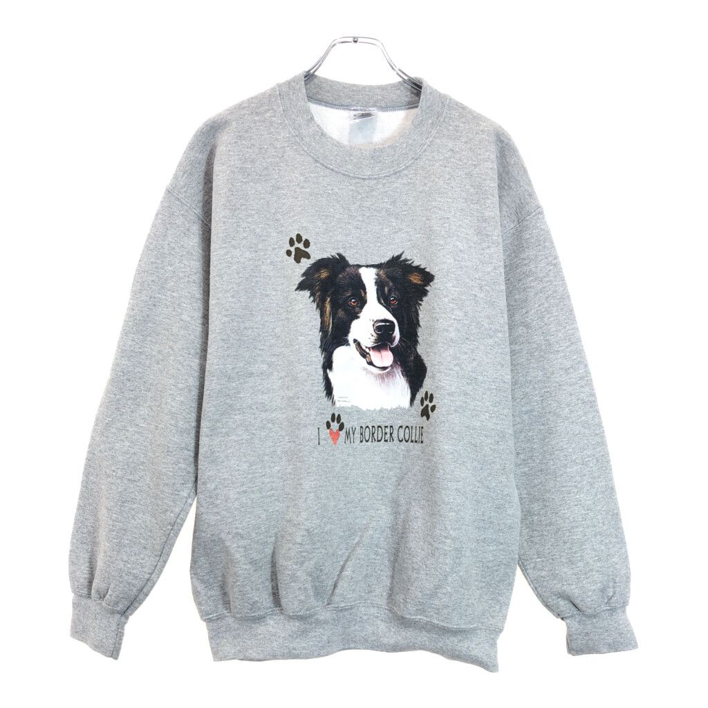 GILDAN ギルダン アニマルプリント 犬 ボーダー・コリー スウェット グレー(メンズ M)中古 古着 U7891