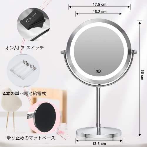 Gospire 拡大鏡 LED拡大鏡 化粧ミラー 拡大化粧鏡 10倍鏡付きLEDミラー LEDライト付き スウィッチ 無段階明るさ調節可 コードレス 北欧テイスト卓上 両面化粧鏡 360度回転 安定した土台 敬老の日ギフト・プレゼント 老眼の 68bdfd90