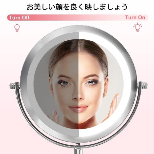 Gospire 拡大鏡 LED拡大鏡 化粧ミラー 拡大化粧鏡 10倍鏡付きLEDミラー LEDライト付き スウィッチ 無段階明るさ調節可 コードレス 北欧テイスト卓上 両面化粧鏡 360度回転 安定した土台 敬老の日ギフト・プレゼント 老眼の 68bdfd90