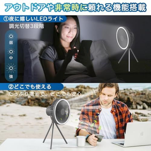 【オシャレで高性能&10000mAh】 キャンプ扇風機 充電式 アウトドア扇風機 3脚 コードレス 静音 切タイマー 風量3段階調節 LEDライト Type-C充電式 上下風向調節 吊り下げ 大風量 小型 卓上 キャンプ リビング 熱中症対策 6e8af491 【オシャレで高性能&10000mAh】 キャンプ扇風機 充電式 アウトドア扇風機 3脚 コードレス 静音 切タイマー 風量3段階調節 LEDライト Type-C充電式 上下風向調節 吊り下げ 大風量 小型 卓上 キャンプ リビング 熱中症対策 6e8af491