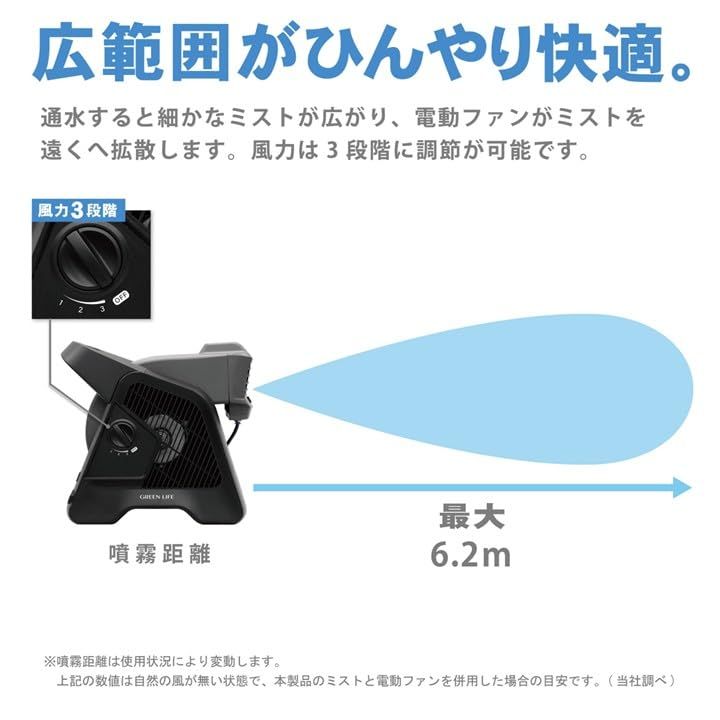 グリーンライフ 電動ミストファン ミスト G-Mist(ジーミスト) 打ち水 クールダウン 熱中症対策 猛暑対策 納涼 ガーデニング お庭 レジャー アウトドア スポーツ 部活 イベント 屋外活動 工事現場 給水不要 充電不要 軽量 小型 コ 8633c027