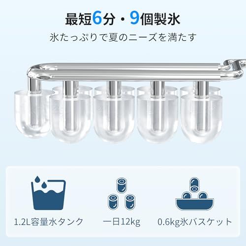 CROWNFUL 製氷機 家庭用 【高速製氷 自動洗浄機能 】 ハンドル付き氷バスケット 取り扱い簡単 2種類氷サイズ 大容量水タンク 透明窓 小型 氷つくり機 静音 自動停止 水不足提示 ポータブル アイスメーカー コンパクト 製氷器 日本 47b5208e