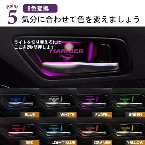 R◆ハリアー 80系 専用設計 インナードアランプ ロゴ発光 LED 8色切り替え可能 ルームランプ 内装 カスタムパーツ 互換品 2枚セット 879570ea