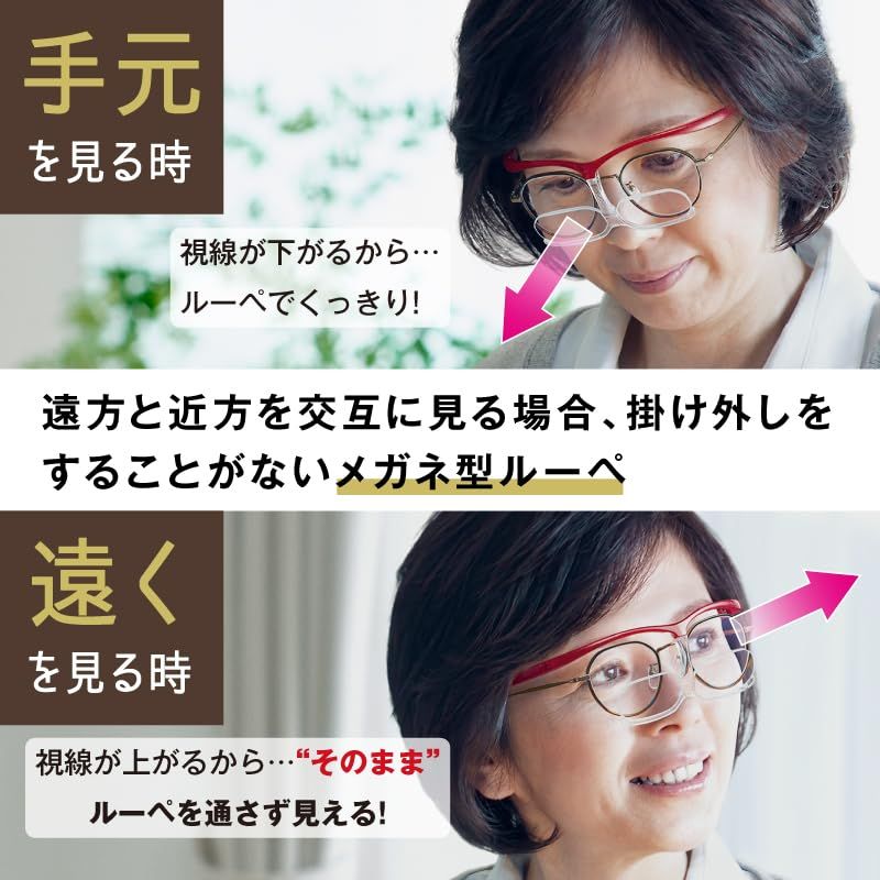 CHARMANT 手元も遠方も同時に見れる 眼鏡型ルーペ 拡大鏡 かけ外し不要 眼鏡の上からも装着可能（眼鏡ストラップ２本付） (ブラック)ma 3665210b