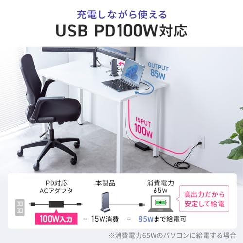 サンワダイレクト Type-C ドッキングステーション 2画面出力 4K HDMI 縦型スタンド付 LAN PD 100W イヤホンジャック SD microSD アルミ製 11in1 400-VGA025ma 99347f95