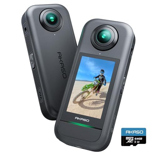 AKASO 360 360度カメラ アクションカメラ 64GB SDカード付き-5.7K360度動画 72MP360度写真 新型1/2インチ48MPセンサー 360度水平維持 360° スーパースムース 安定化機能 AI編集 見えない自撮り棒 96d5b06b