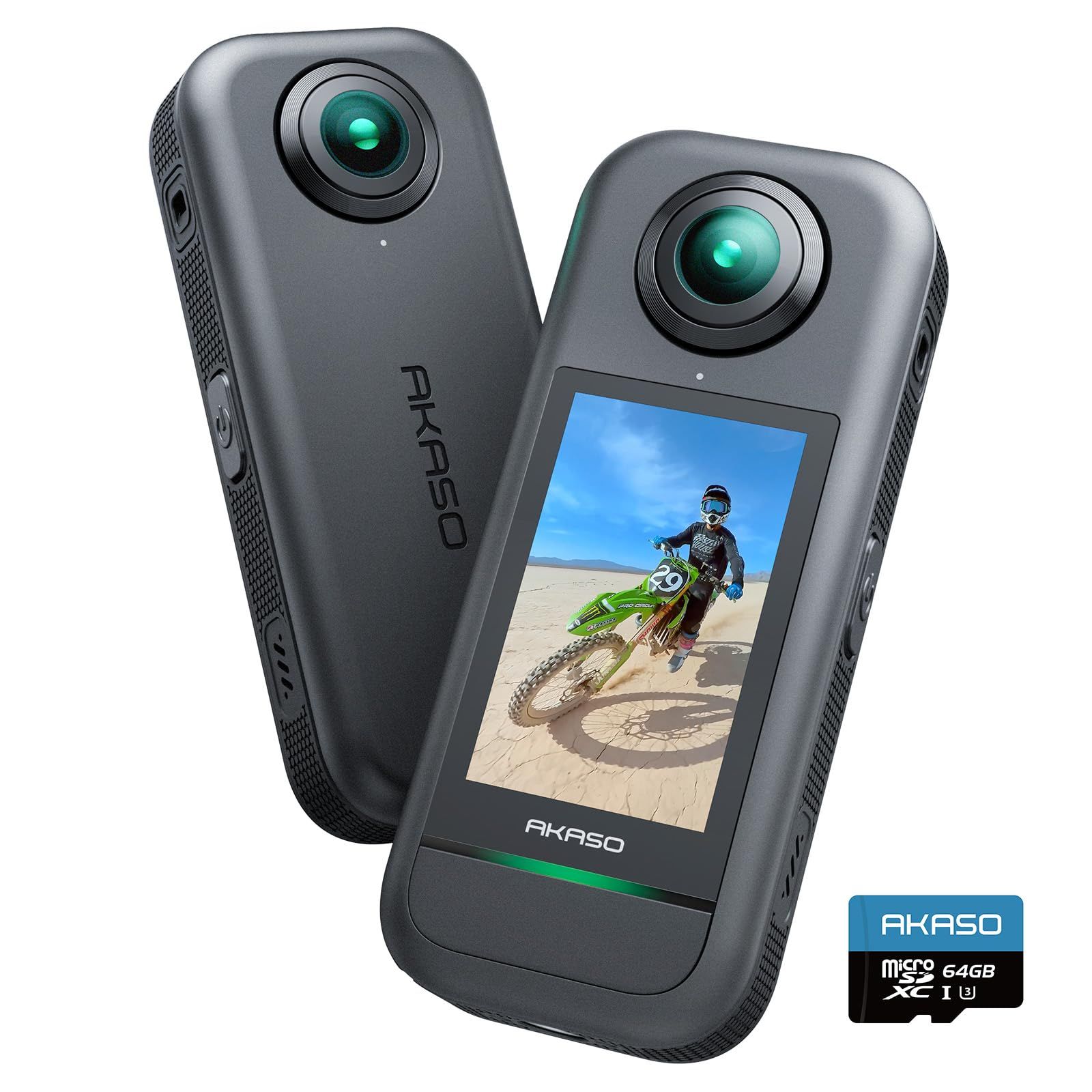 AKASO 360 360度カメラ アクションカメラ 64GB SDカード付き-5.7K360度動画 72MP360度写真 新型1/2インチ48MPセンサー 360度水平維持 360° スーパースムース 安定化機能 AI編集 見えない自撮り棒 96d5b06b