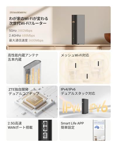 ZTE WiFi ルーター無線 LAN Wi-Fi7 IPv6対応 WPA3 コスパルーター メッシュ対応 2.5GWANポート搭載 デュアルバンド 縦型 中継器【かんたん設定アプリ付】 2882 + 688Mbp【iPhone 17/16/ 2eb033a8 ZTE WiFi ルーター無線 LAN Wi-Fi7 IPv6対応 WPA3 コスパルーター メッシュ対応 2.5GWANポート搭載 デュアルバンド 縦型 中継器【かんたん設定アプリ付】 2882 + 688Mbp【iPhone 17/16/ 2eb033a8
