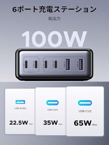 UGREEN 100W GaN 卓上急速充電器 (4*USB-C+2*USB-A) コンパクト【PSE技術基準適合/PD3.0/QC4.0/PPS対応】 複数台同時充電 iPhone17/16/15/14/13/Xperia/Pixel Pr 71dbd8ae
