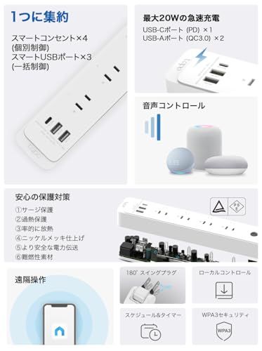 TP-Link Tapo スマートWi-Fi電源タップ USB-C x1 USB-A x2 スマートコンセント x4 Tapo P300/Ama 0a2d2e6a