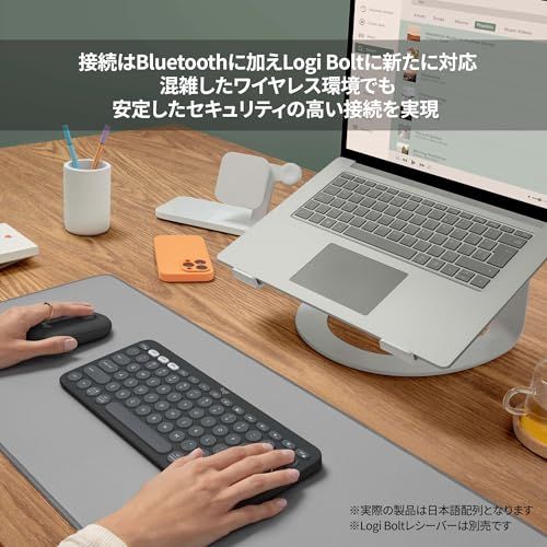 ロジクール ワイヤレスキーボード PEBBLE KEYS 2 K380sGR 薄型 軽量 415g 小型 Bluetooth Logi Bolt ワイヤレス 無線 キーボード Easy-Switch 日本語配列 電池寿命36ケ月 Window e3ea1034